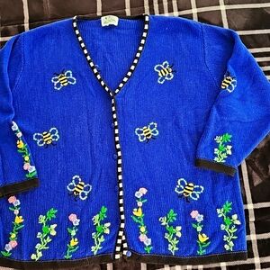 Blue Bee Pattern Sweater